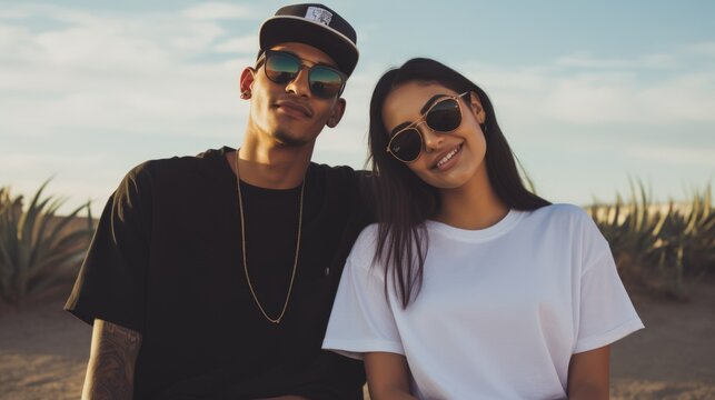 Young hispanic couple wearing casual clothes success