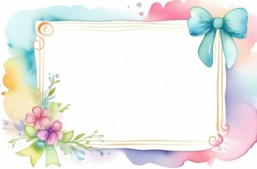 watercolor frame with bows with space for text, greeting card