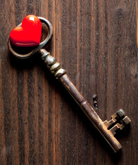 Valentine heart and rusty key