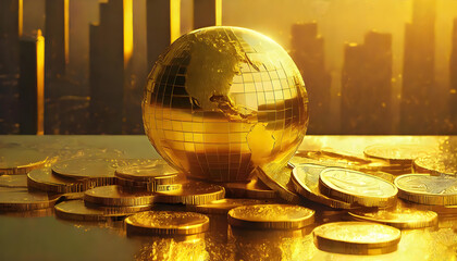 Golden Globe Earth Bathed in Radiant Splendo
