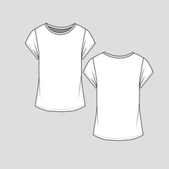 Regular Crew Neck t shirt rib neck tee short sleeve Fashion flat sketch technical drawing template design vector