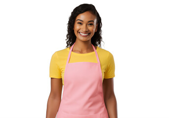 black woman wearing a pink apron on a transparent background png isolated