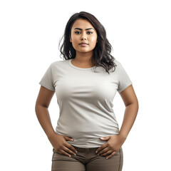 confident overweight woman standing with her hands on hips on a transparent background png isolated
