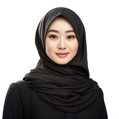 Naklejka premium asian woman wearing a black hijab on a transparent background png isolated