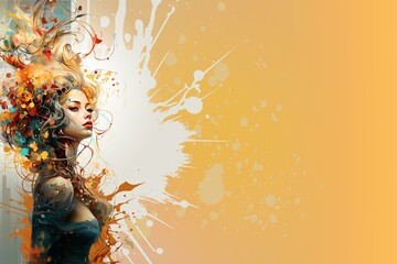 Orange Watercolor wallpaper, Beautiful girl with long hair in the form of paints.