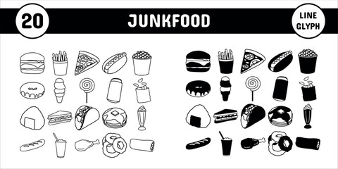 Junkfood Vector Line Glyph Illustration Icon Sticker Set Design Materials