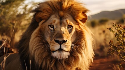 Obraz premium Lion in natural habitat looking into camera