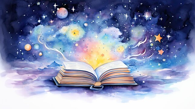 illustration book style watercolor universe sky stars