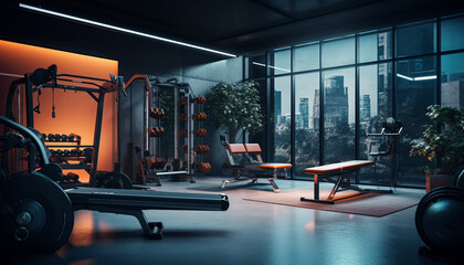 Interior of a gym with dumbbells - obrazy, fototapety, plakaty
