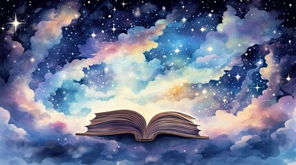 illustration book style watercolor universe sky stars