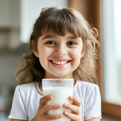 A cute girl with a glass of milk