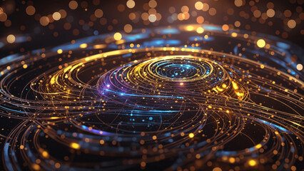 A colorful abstract swirl of orange, blue and purple colors.