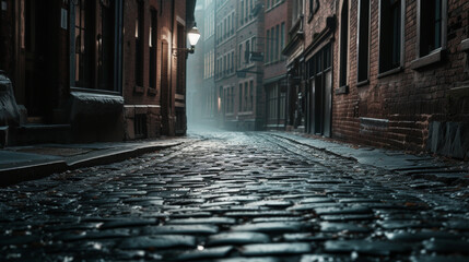 Silent Drama: Cobbled Streets Echo Emptiness. Generative AI - obrazy, fototapety, plakaty