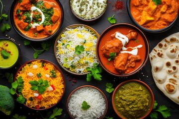 Indian Food Variety  Curry  Butter Chicken  Biryani  and More.
