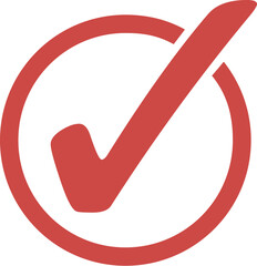 Red curved checkmark verification icon in a circular border