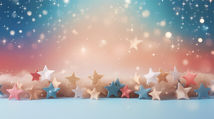 Flat lay composition for festive background with festive decorations and stars