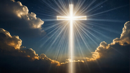 Cross-shaped light rays bless the world with heavenly light. generative AI