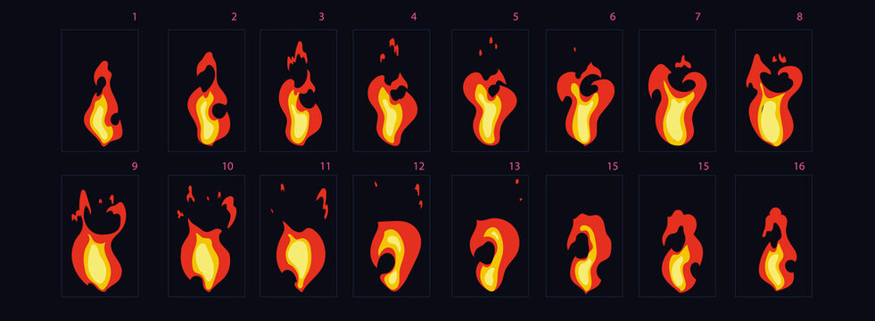 Fire explosion sprite. Fire explode effect for animation, sprite sheet for game, cartoon or animation burst explosion.-vector