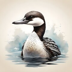 Common Loon, Gavia immer ,  in a watercolor style. Generative AI