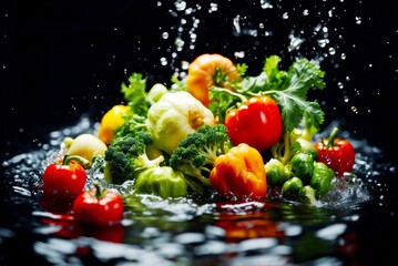 水の中に落ちる野菜	
