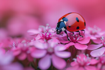 Harmony in Nature: Ladybug Captivated by a Blooming Pink Petal