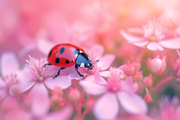 Natures Ballet: Ladybug and Pink Petal Pas De Deux