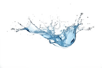 Isolated water splash in transparent background with blue bubbles and flowing motion