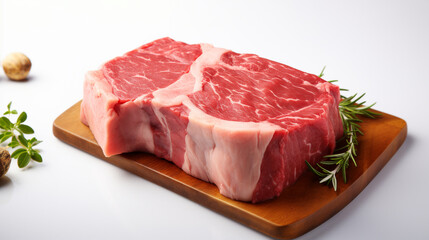 Fototapeta premium Raw steak piece on a wooden tray