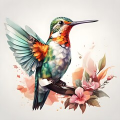 Hummingbird   in a colorful watercolor style. Generative AI