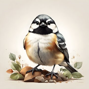 black-capped chickadee (Poecile atricapillus)  in a colorful watercolor style. Generative AI