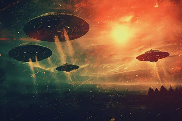 Photo sur Plexiglas UFO UFO spaceship alien craft illustration, space alien flying saucer concept illustration