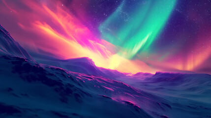 An otherworldly aurora borealis pulsating with psychedelic colors, illuminating a mystical landscape. - obrazy, fototapety, plakaty