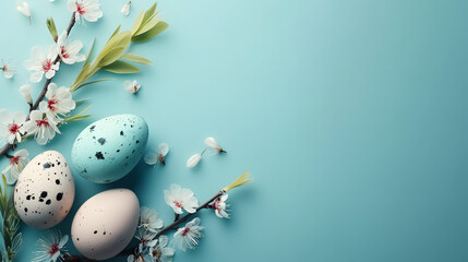 Fototapeta premium Group of Eggs on Blue Surface