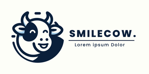 Fototapeta premium smiling cow logo in a modern style, simple and fun icon and emblem branding design