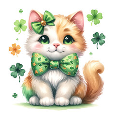 Obraz premium Cat St. Patrick's Day PNG Clipart, St. Patrick's Day PNG, Cute Cat PNG, Cat Clipart,Irish Clipart,Shamrock Clipart,Watercolor Cat st.patrick