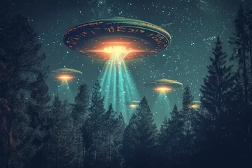Fototapeten UFO spaceship alien craft illustration, space alien flying saucer concept illustration © lin