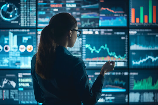 Close up shot of photography of a financial expert analyzing stock market trends, AI generate.