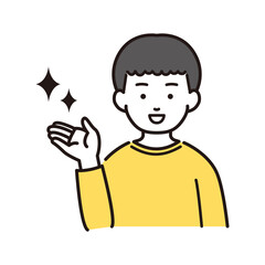 左側を案内する子供のイラスト