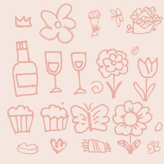 Happy Valentine day doodle vector set