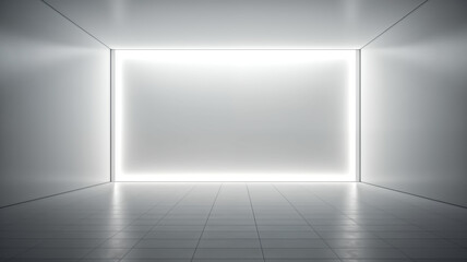 Fototapeta premium Empty gallery interior with glowing lights. Mock up, 3D Rendering