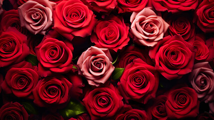 Natural fresh red and pink roses, flowers, pattern, wallpaper