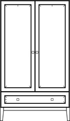 2D vector sketch. Mid century modern design cupboard isolated on white background. Two doors and one drawer. Scandinavian style.
