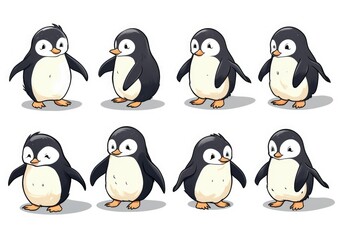 set of penguins on white background