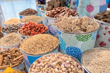 Variety of spices in the Dubai spice market