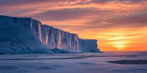 Majestic arctic iceberg against sunset sky. serene nature scene in cold tones. perfect for wallpaper or background use. AI