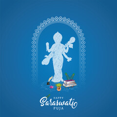 Saraswati | Puja | poster | post, Vector | Happy | Vasant | Panchami, Puja, | illustration | of. social media, flyer, Indian | festival | background | card | edit, design | 