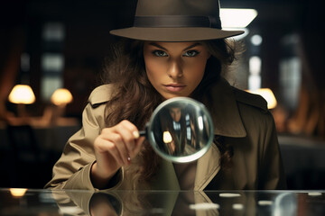 Female Detective with a Magnifying Glass