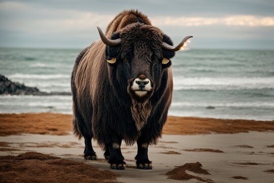 Musk ox on beach