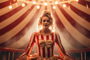 Woman Circus Acrobat in the Circus Tent