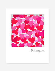 Instant photo with hearts. Greeting card for Valentine's Day.